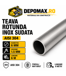Teava rotunda inox sudata AISI 304, 6 x 1.5 mm, 6 metri